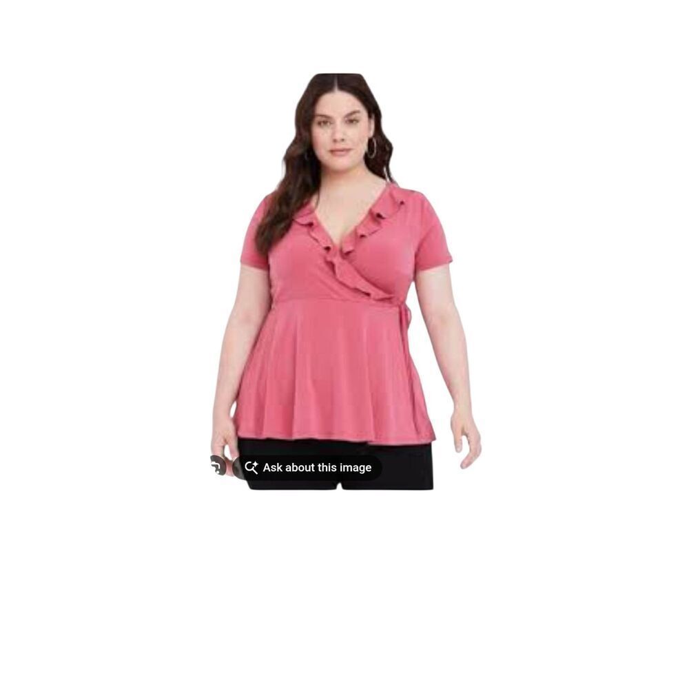 Torrid Surplice Ruffle Wrap Top blouse terracotta Size 10 (00 Torrid) faux-wrap